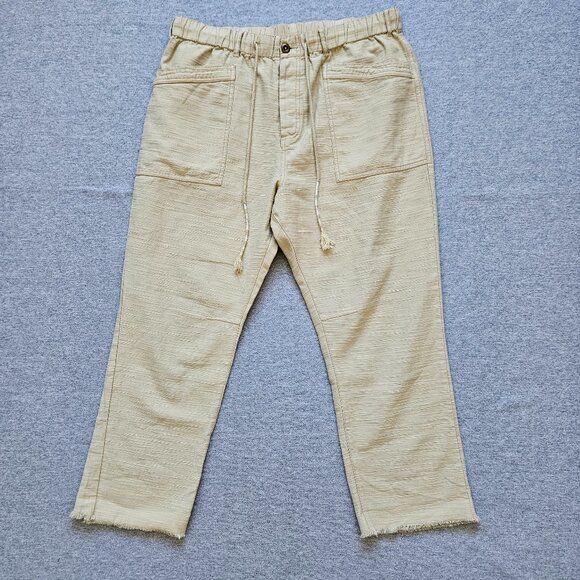 Free People Tan City Slouch Boyfriend Ankle Pants Woman's Size Large Big Pockets - Picture 1 of 6